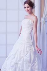 Glamorous Strapless Skirt White Taffeta Bridal Dress Beading Decorate