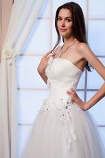 Elegant Strapless A-line Tulle Western Wedding Dresses With Flower