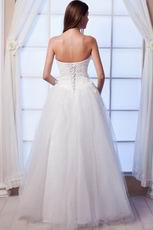 Elegant Strapless A-line Tulle Western Wedding Dresses With Flower