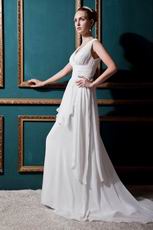 Handcrafted V-Neck Outdoor Cream Chiffon Wedding Gown