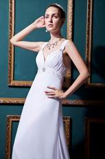 Elegant Straps Ruched Empire Court Cream Chiffon Bridal Dress