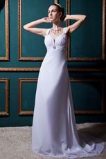 Elegant Straps Ruched Empire Court Cream Chiffon Bridal Dress
