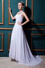 Inexpensive Straps Square Zipper White Chiffon Bride Dress