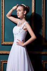 Inexpensive Straps Square Zipper White Chiffon Bride Dress