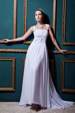 Inexpensive Straps Square Zipper White Chiffon Bride Dress