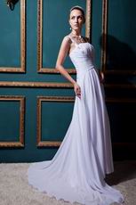 Inexpensive Straps Square Zipper White Chiffon Bride Dress