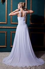 Inexpensive Straps Square Zipper White Chiffon Bride Dress