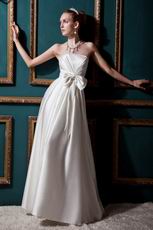 Simple Strapless Bow Aline Ivory Stain Church Wedding Dress For Sale