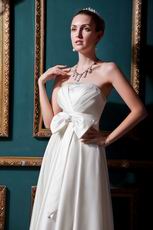 Simple Strapless Bow Aline Ivory Stain Church Wedding Dress For Sale