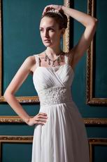 Inexpensive Square Beading Sequin Column Church Wedding Dress