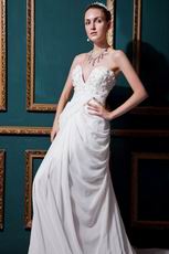 V-Shape Strapless Appliques Cream Garden Wedding Dress Factory