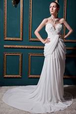 V-Shape Strapless Appliques Cream Garden Wedding Dress Factory