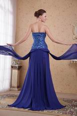 Drapped Sequin Fabric Evening Chiffon Dress For Women