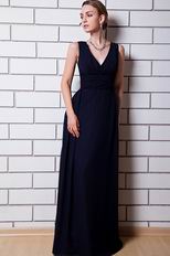 V Neck Design Navy Blue Chiffon Evening Celebrity Dress