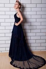 Spaghetti Straps Layers Skirt Navy Blue Formal Dress