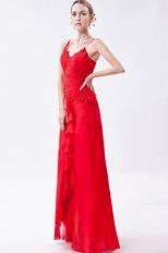 Spaghetti Straps High Low Cascade Front Red Evening Dress