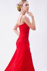 Spaghetti Straps High Low Cascade Front Red Evening Dress