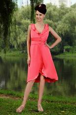 V Neck Design Pink Girls Short Evening Dress Cheap
