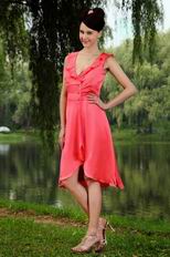 V Neck Design Pink Girls Short Evening Dress Cheap