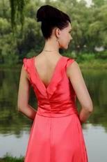 V Neck Design Pink Girls Short Evening Dress Cheap