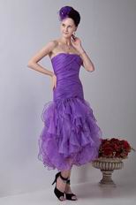 Sweetheart Tea Length Purple Organza Women Evening Dress