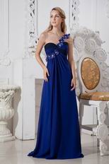 One Shoulder Royal Blue Floor Length Chiffon Evening Dress