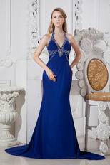 Royal Blue Halter Chiffon Skirt La Femme Evening Gowns