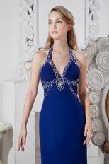 Royal Blue Halter Chiffon Skirt La Femme Evening Gowns