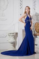 Royal Blue Halter Chiffon Skirt La Femme Evening Gowns