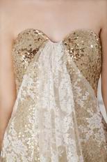 Unique Sweetheart Gold Sequin With Lace Evening Gown