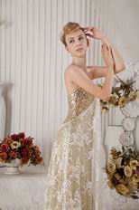 Unique Sweetheart Gold Sequin With Lace Evening Gown