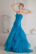 Cheap Aline Layers Floor Length Azure Evening Dress