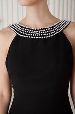 Modest Scoop Pearl Neck Black Juniors Evening Dress