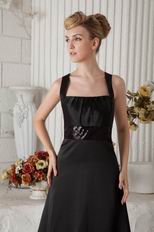 Straps Square Floor Length Black Pageant Evening Dress