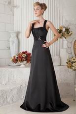 Straps Square Floor Length Black Pageant Evening Dress