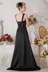 Straps Square Floor Length Black Pageant Evening Dress