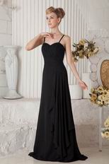 Affordable Spaghetti Straps Long Black Chiffon Evening Dress