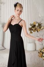 Affordable Spaghetti Straps Long Black Chiffon Evening Dress