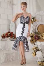 High Low Tea Length V Shaped Neck Evening Dress With Lace