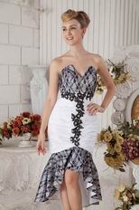 High Low Tea Length V Shaped Neck Evening Dress With Lace