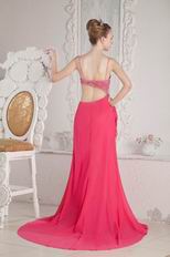 Unique Sexy Spaghetti Straps Backless Pink Evening Gown