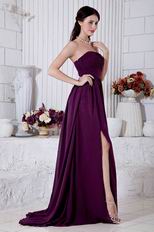 Grape Chiffon Evening Dress With Side High Split Design