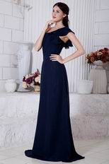 Cheap One Shoulder Chiffon Skirt Navy Blue Evening Dress