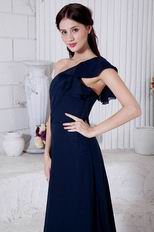 Cheap One Shoulder Chiffon Skirt Navy Blue Evening Dress