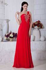 One Shoulder Designer Dark Red Featured Evening Dress