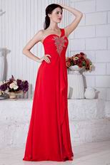 One Shoulder Designer Dark Red Featured Evening Dress