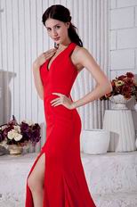 Fashional Halter Column Side Split Evening Dress In Red