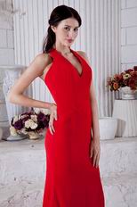 Fashional Halter Column Side Split Evening Dress In Red