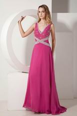 Backless V-neck Embroidery Ruby Evening Gowns