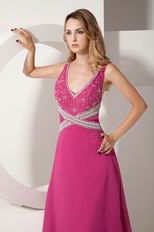 Backless V-neck Embroidery Ruby Evening Gowns